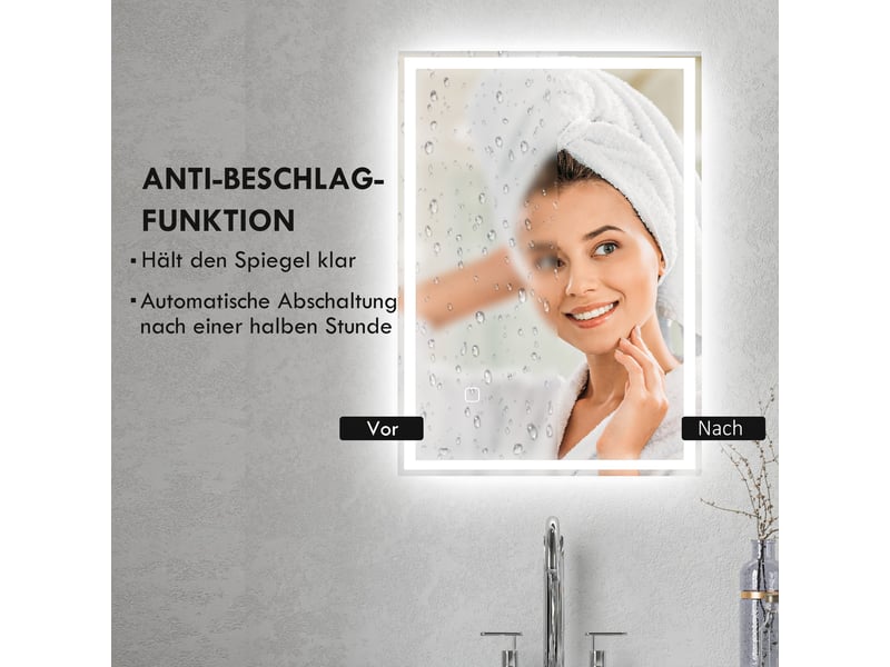  Miroir de salle de bains led 50x70x4 cm tactile argenté  - Conforama D