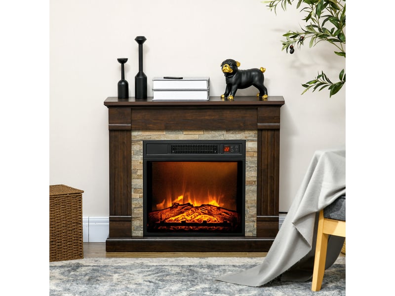  Cheminée électrique, cheminée décorative 1800w effet flamme, luminosité et température réglables, 80x21,6x67,8cm, marron  - Conforama B