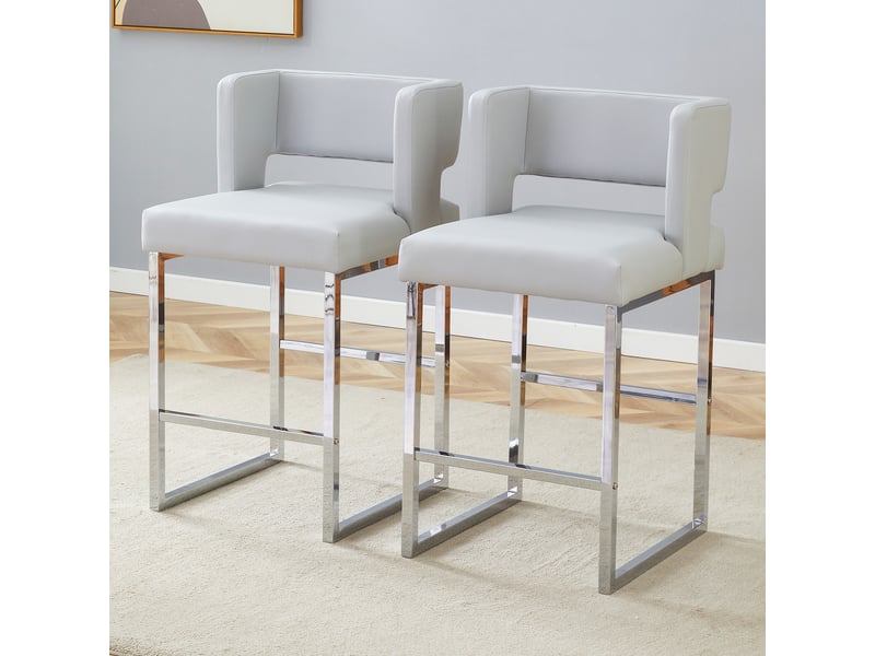  Lot de 2 tabourets de bar 49.5x41.4x91.4cm – design carré moderne et confortable avec sièges en cuir - pieds en métal argenté - gris  - Conforama D