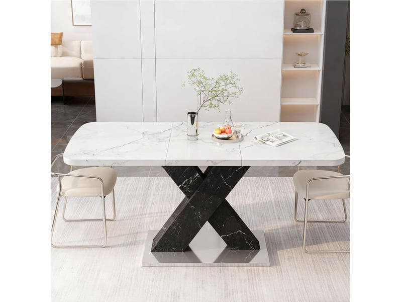 Table à manger extensible 160.0x80.0x76.5 cm en mdf et acier blanche et noire - Conforama B