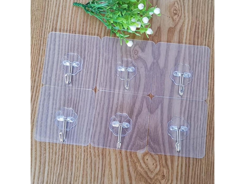  Sakae - set 24 crochets adhésifs transparents traçables, support 10 kg pour serviettes, cadres, plafonds, cuisines  - Conforama B