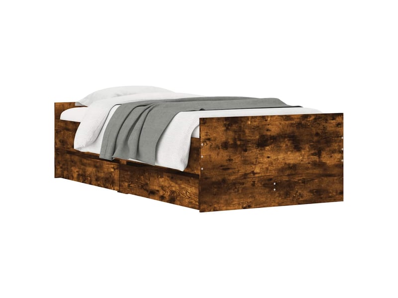  Lit simple- lit adulte -  cadre de lit avec tiroirs sans matelas chêne fumé 100x200 cm  - Conforama B