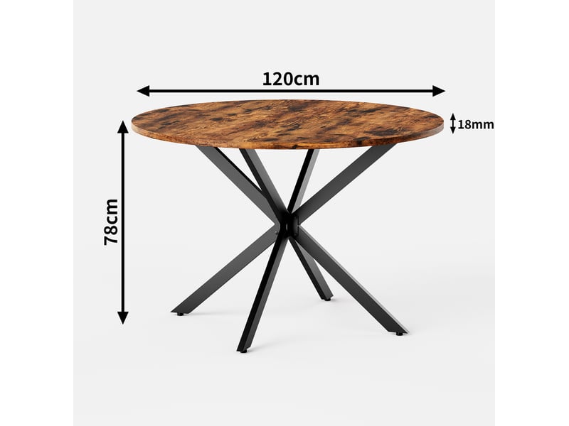 Table à manger ronde, 120x78 cm, salle à manger et pratique, plateau aggloméré et bois, piètement métal, coloris marron - Conforama C