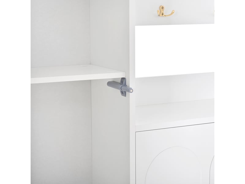  Meuble d'entrée 100x24x164 cm avec miroir, 3 abattants à chaussures, mdf rangements et crochets en zinc, sans poignées - blanc  - Conforama D