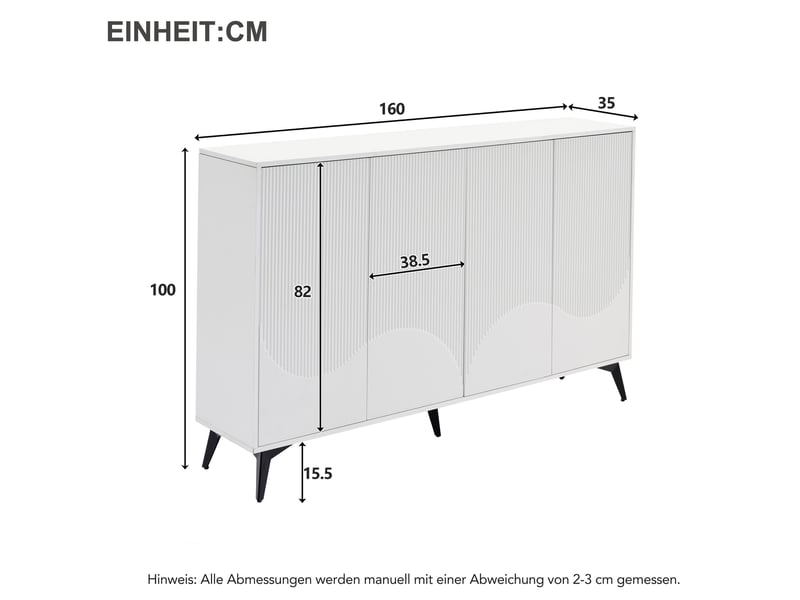 Buffet en panneaux de particules avec 4 portes,étagères réglables et pieds en métal noir,160x35x100cm,blanc buffet blanc - Conforama C