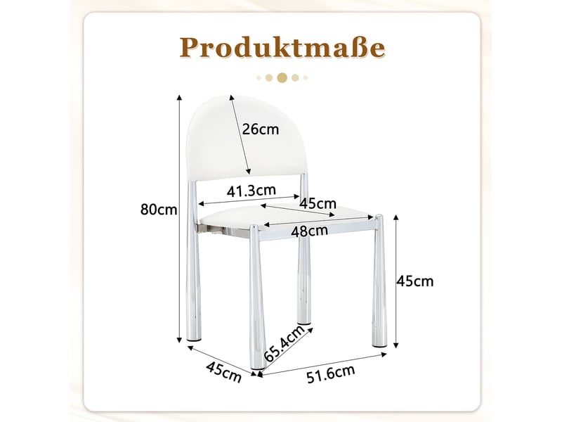 Chaise de salle à manger lot de 2 avec dossier semi-circulaire rembourré et pieds en métal, pu blanc  - Conforama C