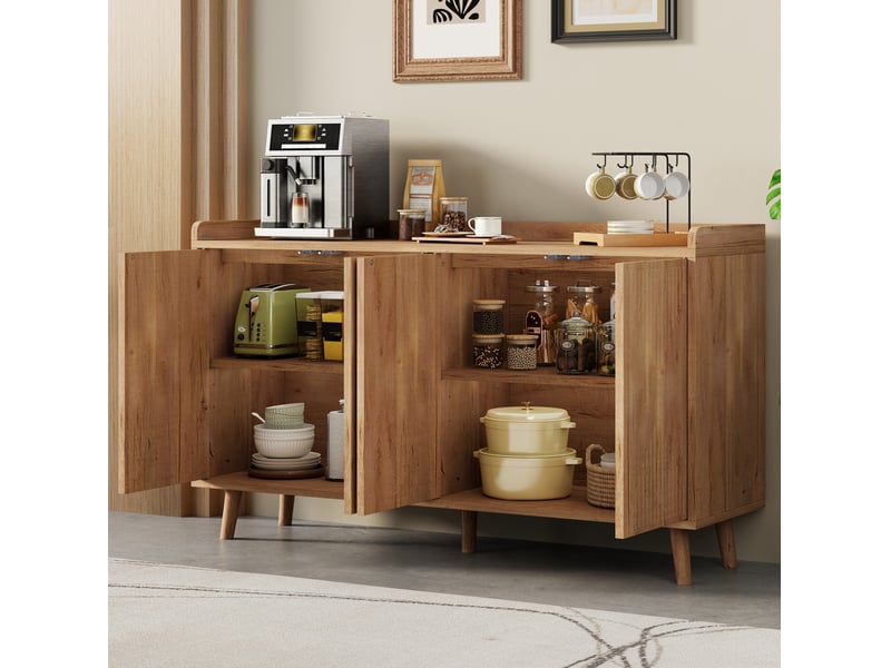  Buffet avec 4 portes et étagères réglables pour cuisine, salle à manger et salon, en mdf naturel, 140 × 40 × 84 cm  - Conforama B