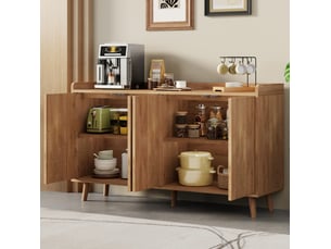Buffet avec 4 portes et étagères réglables pour cuisine, salle à manger et salon, en mdf naturel, 140 × 40 × 84 cm