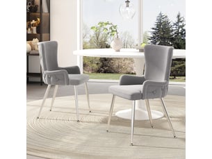 Chaise de salle à manger lot de 2 polyvalentes  - pieds métal, style moderne, velours gris argenté