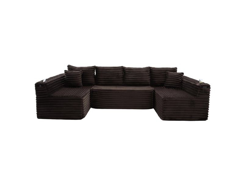  Canapé modulable en u modenvie 6 places en velours côtelé marron 320 x 155 x 88 cm avec porte-gobelets et poches latérales  - Conforama A