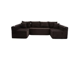 Canapé modulable en u modenvie 6 places en velours côtelé marron 320 x 155 x 88 cm avec porte-gobelets et poches latérales