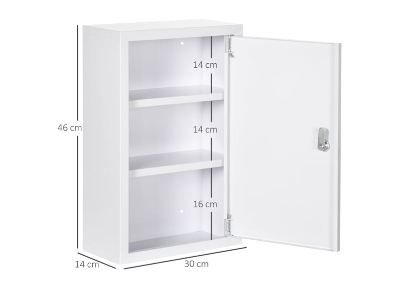  Armoire à pharmacie murale verrouillable 30x14x46 cm avec 3 compartiments et 2 clés blanc  - Conforama D