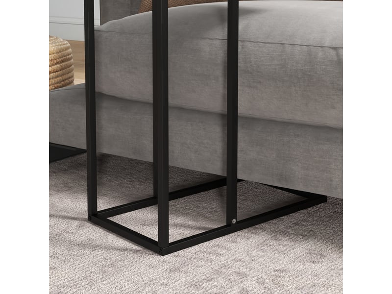 Table d'appoint en forme de c, bout de canapé noir avec cadre en acier robuste, table pour ordinateur portable, 46x26x60 cm.  - Conforama W