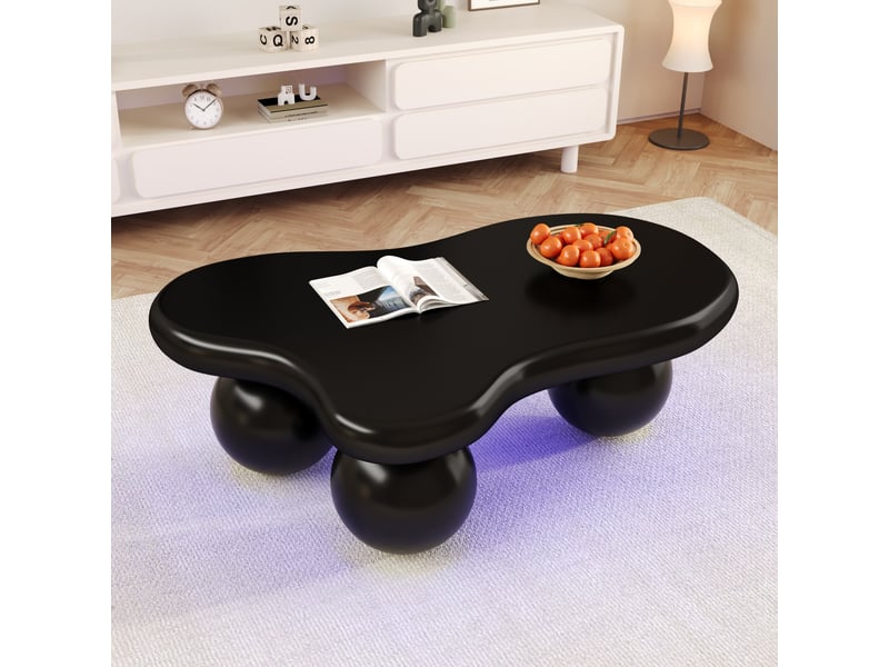  Table basse forme atypique noir - 62,5x95 cm led mdf table basse noir - Conforama E