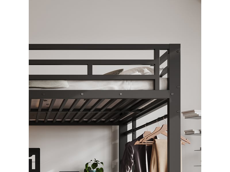 Lit superposé 3 places en métal avec bureau, tringle, usb et deux échelles, 140x200 et 90x200 cm, sans matelas  - Conforama E