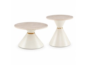 Tables basses gigognes 70x42,5+50x50,5 cm, design conique, empilables pour salon et pour bureau, métal, blanc crème