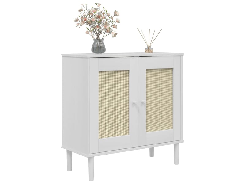 Buffet - bahut - meuble de rangement senja aspect rotin blanc 80x35x80 cm bois massif de pin - Conforama C