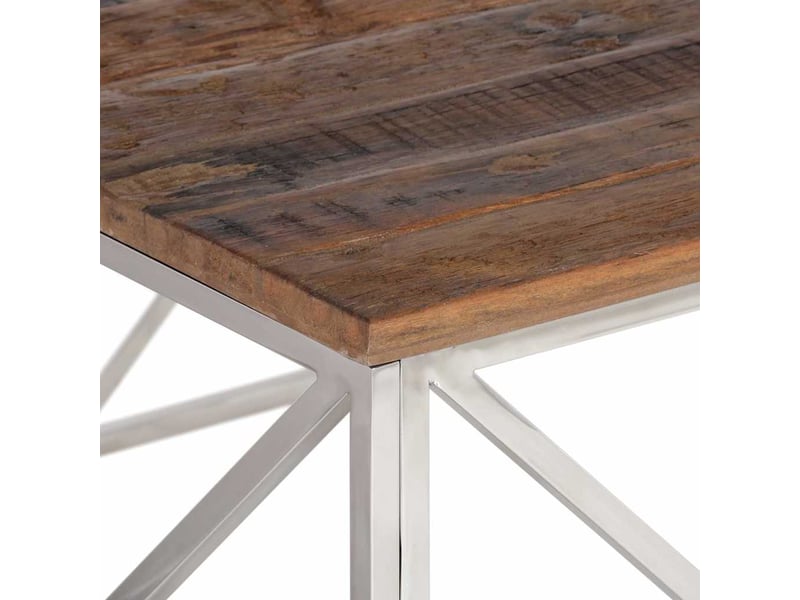  Table basse - table de salon - table à thé argenté inox et bois de mélèze massif  - Conforama E