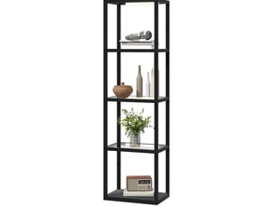 Lampadaire led 45x29x157 cm noir, mdf et verre, 4 étagères, variateur 3 niveaux, interrupteur au pied