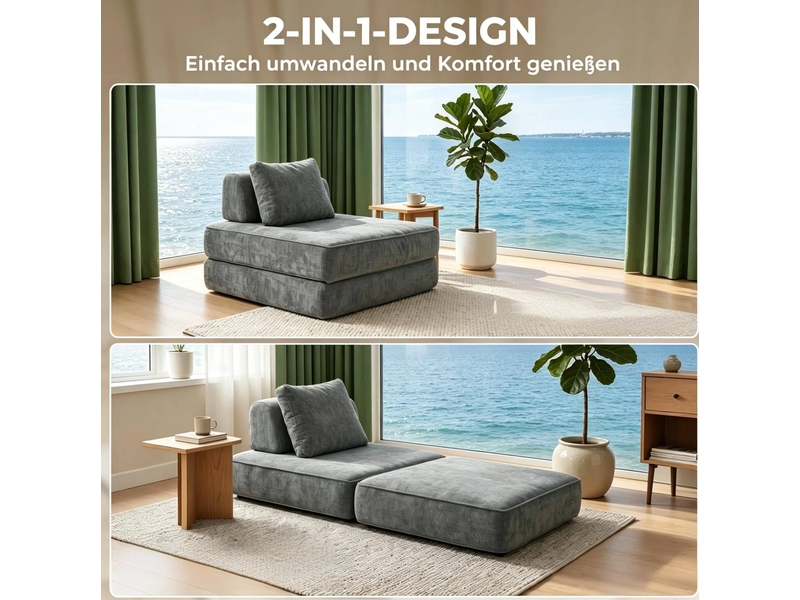  Fauteuil convertible 1 place 2 en 1 avec coussin, couchage d'appoint en chenille gris  - Conforama E