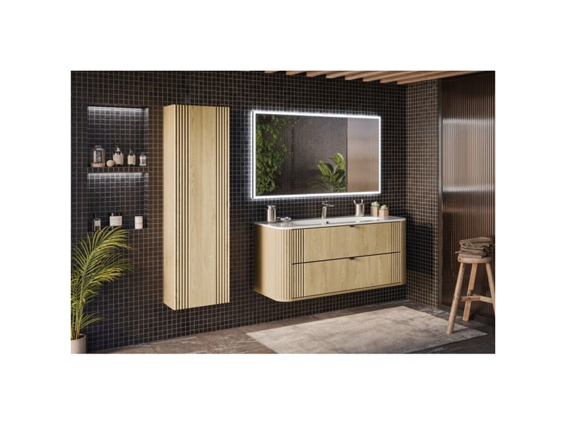 Ensemble de salle de bain kori : meuble sous vasque 120cm + vasque à encastrer + colonne de rangement - Conforama B