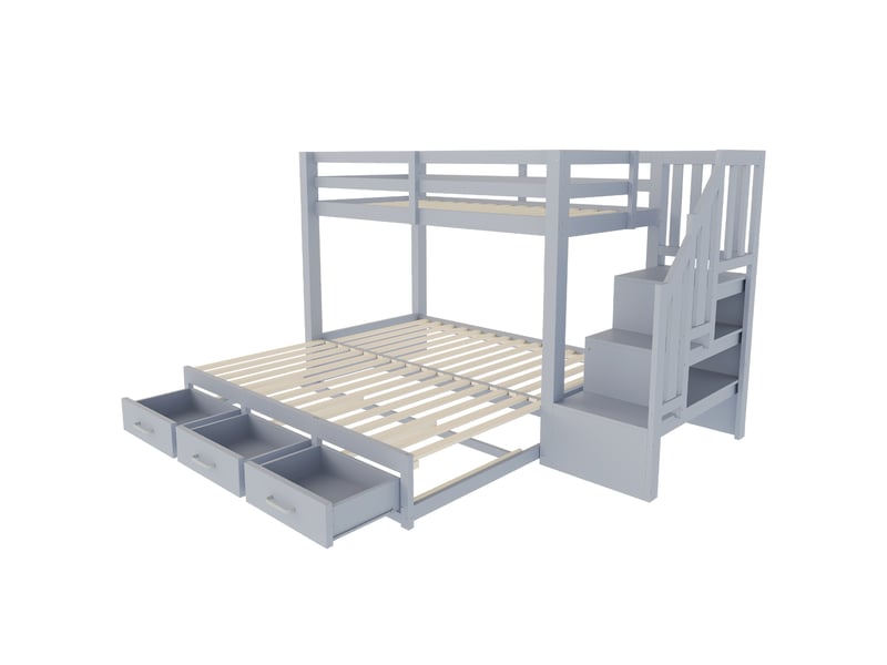  Lit superposé bois gris 90x200 cm, lit gigogne 90180x190 cm, escalier rangement et tiroirs  - Conforama D