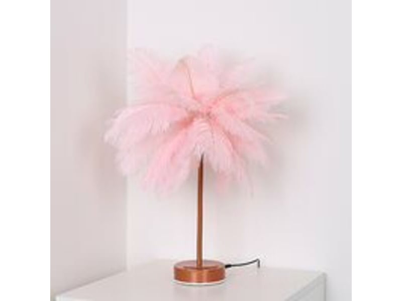  Lampe de chevet led, forme pissenlit, fil de cuivre, plume rose romantique  - Conforama E