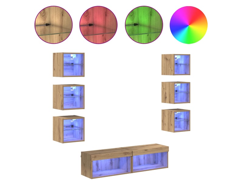 Meuble tv - banc tv - meuble de rangement 8 pcs chêne artisanal verre - Conforama D