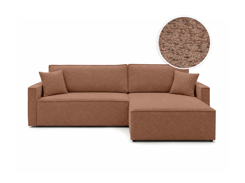  Farah - canapé d'angle max réversible et convertible 5 places accoudoirs slim en tissu bouclettes texturées  - Conforama A