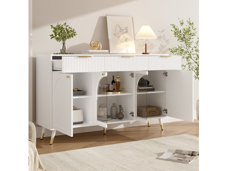  Buffet 140x40x85,5 cm 4 portes et 3 tiroirs coloris blanc  - Conforama B