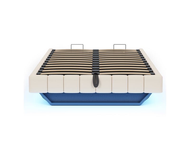  Lit flottant 160x200 cm en tissu beige, sans tête de lit, coffre hydraulique et led intégrée  - Conforama A