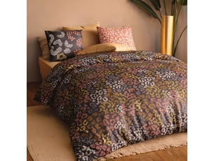 Parure housse de couette 260x240cm + 2 taies motif graphique brun et corail 100% coton - lilwen