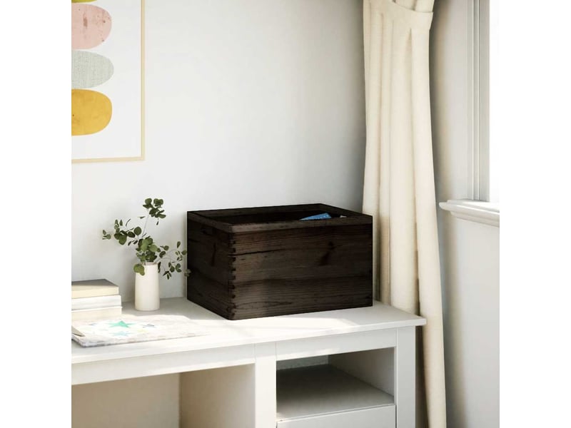  Boîte de rangement, coffre de rangement avec poignées noir 40x30x23 cm bois de pin massif  - Conforama C
