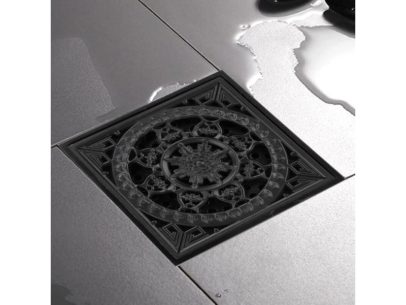  Siphon de sol noir 10 x 10 x 4 cm – grille carrée avec filtre amovible – grille de siphon de sol en cuivre pour cuisine, salle de bain, balcon  - Conforama C