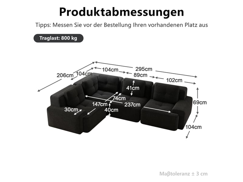  Canapé d’angle modulable profond velours côtelé noir – 295 x 206 x 69 cm Fay Lum - Conforama C