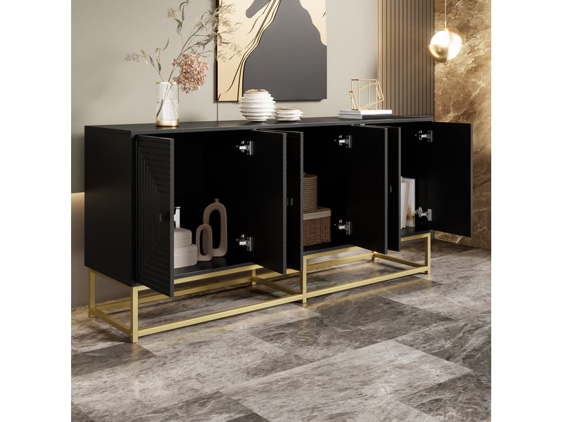  Buffet de rangement noir mat 3 portes doubles en panneau de particules, 160 x 38 x 75,5 cm  - Conforama D