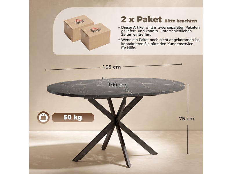 Table à manger extensible 4 à 6 personnes mdf et acier noir 135 x 100 x 75 cm  - Conforama C