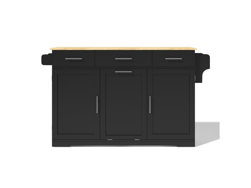  Îlot de cuisine mobile, plan de travail rabattable, noir et bois, 136cm (sans matelas).  - Conforama B