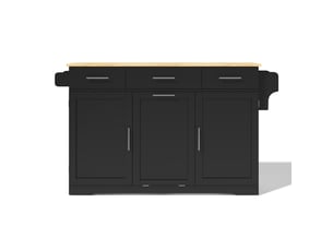 Îlot de cuisine mobile, plan de travail rabattable, noir et bois, 136cm (sans matelas).