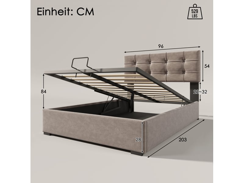  Modenvie lit coffre 90x200 cm - tête de lit réglable et rangement intégré, matelas inclus - gris clair  - Conforama C