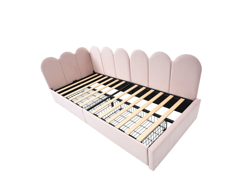  Lit enfant simple 90x200 cm canapé-lit avec 2 tiroirs, velours, rose, sans matelas  - Conforama C