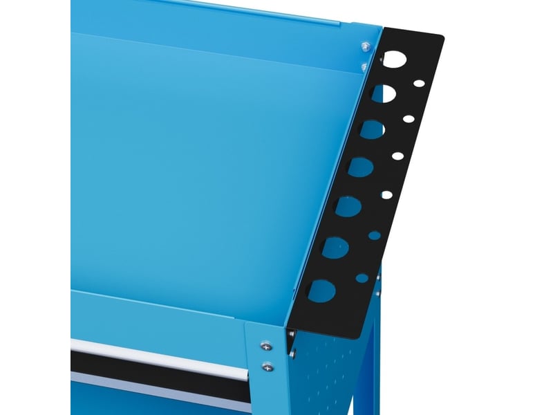 Servante à outils 82 x 35 x 76 cm bleue en métal, 3 niveaux, tiroir et 4 roulettes avec freins - Conforama E