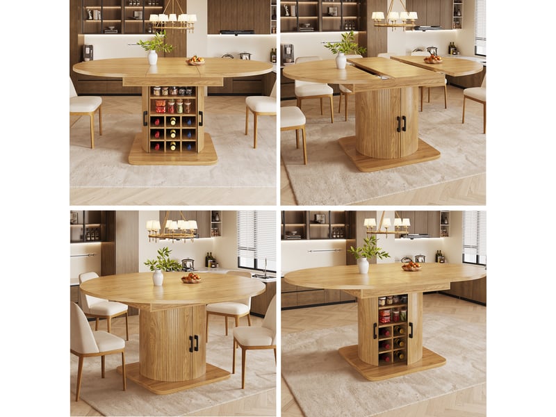  Table extensible avec rangement intégré pour salle à manger en mdf 118×118×76 cm marron naturel  - Conforama D
