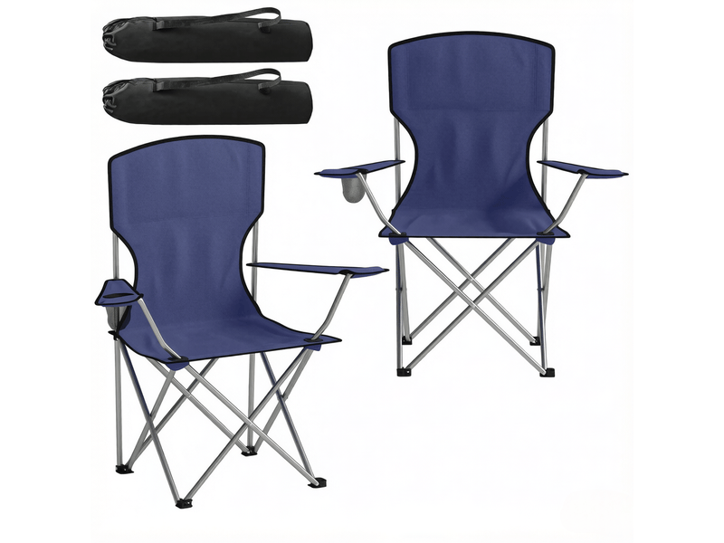  Lot de 2 chaises de camping pliantes,88x57x97 cm,avec porte-gobelet,oxford,bleu foncé  - Conforama A