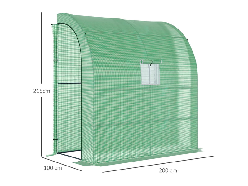  Serre adossable 200 x 100 x 215 cm – verte – 2 portes enroulables zippées, couverture pe anti-uv  - Conforama C