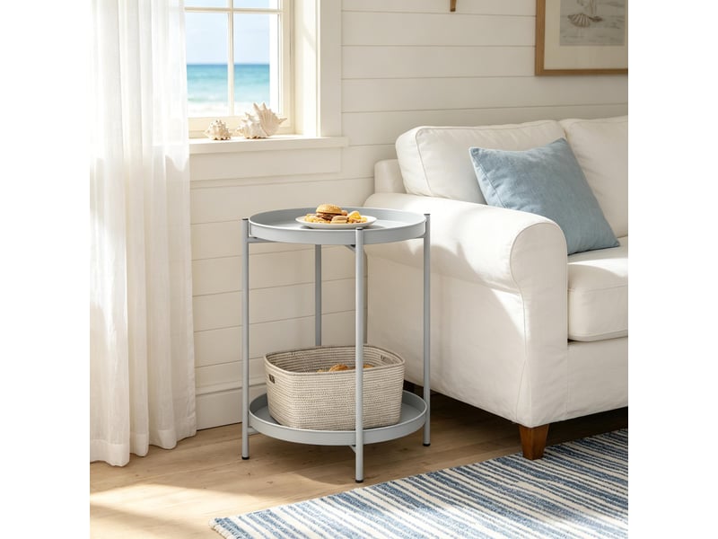  Table basse ronde avec 2 plateaux en métal, rangement ouvert, style moderne, pour salon et chambre, 44 × 44 × 53 cm  - Conforama C