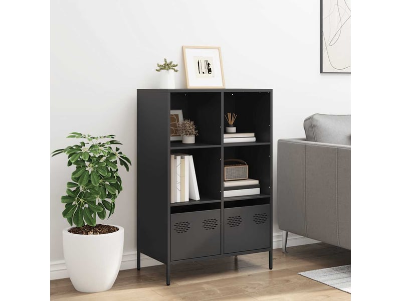 Buffet haut - bahut - meuble de rangement noir 68x39x103,5 cm acier  - Conforama C