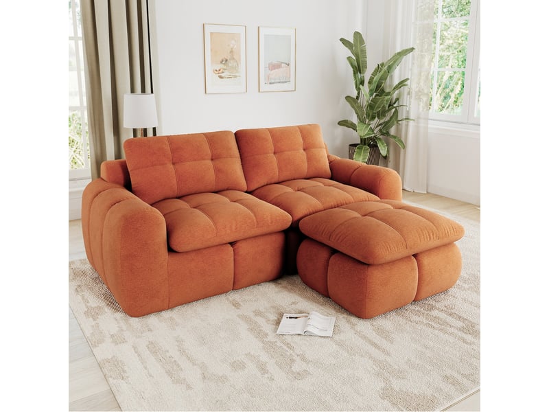 Canapé d’angle modulable 2 places en chenille orange – 194 x 160 x 68 cm Fay Lum - Conforama E