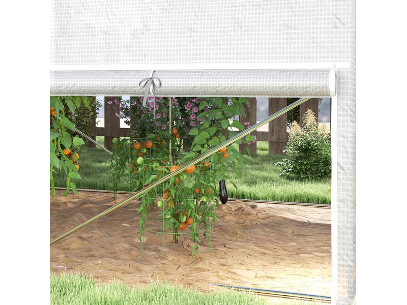 Serre de jardin 300x200x200 cm avec 4 fenêtres et porte enroulable acier galvanisé blanc  - Conforama C