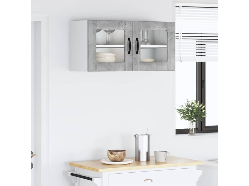 Meuble mural de cuisine, cabinet en verre mural gris béton 80x31x40cm shl5775 - Conforama D